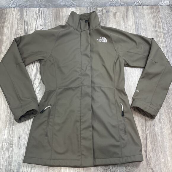 North Face Apex Jacket Long Taupe Green Brown Parka Womens Size Small - Picture 1 of 16